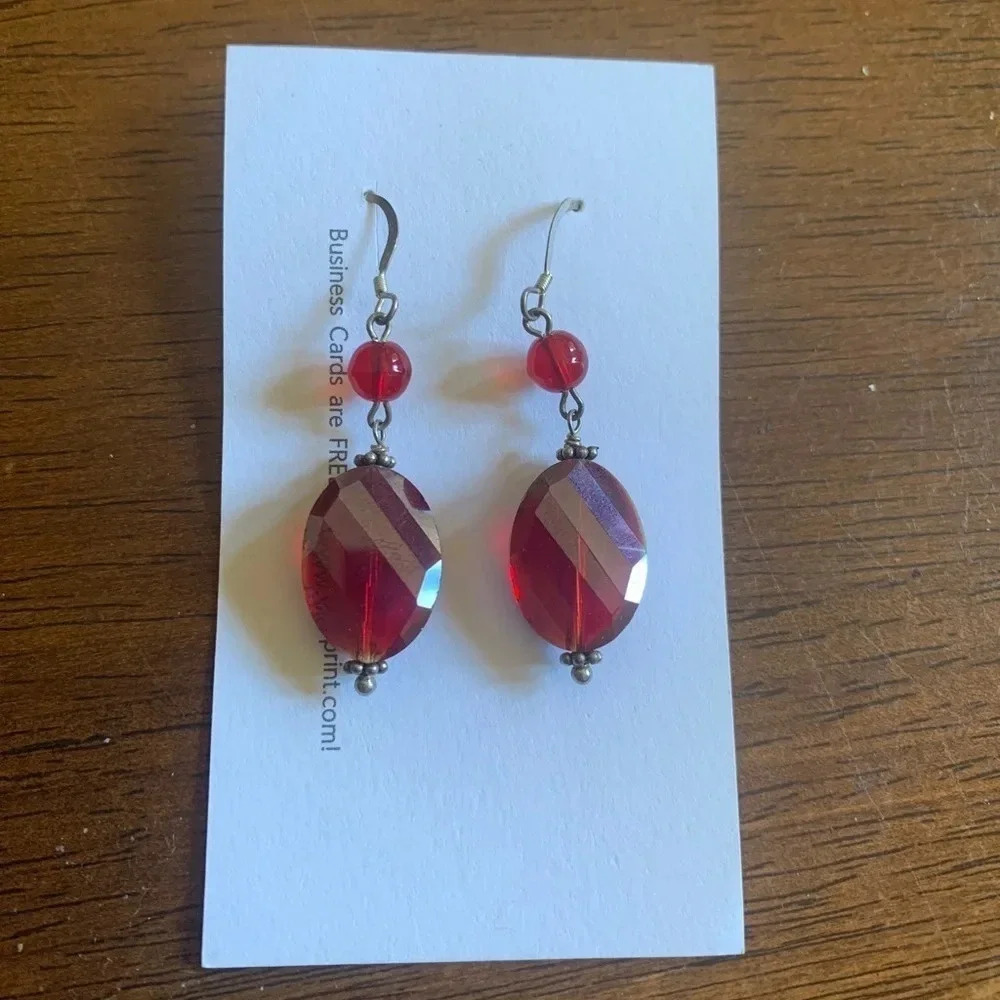Handmade Sterling Silver Earrings - 2” Drop - Silver/Red‎ - NWT